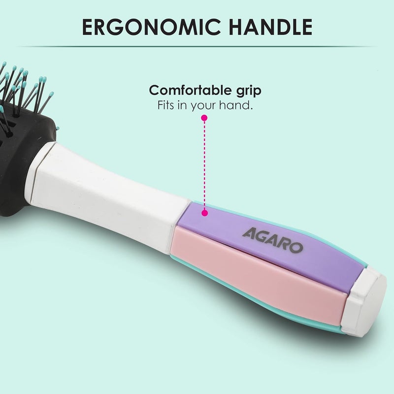AGARO Classic Round Hair Brush with Strong & flexible boar bristles having Anti static ball tips, For Adding Quick Curls, Waves & Volume In Hair, ideal for all types of medium to long hairs, Cyan. - Image 5