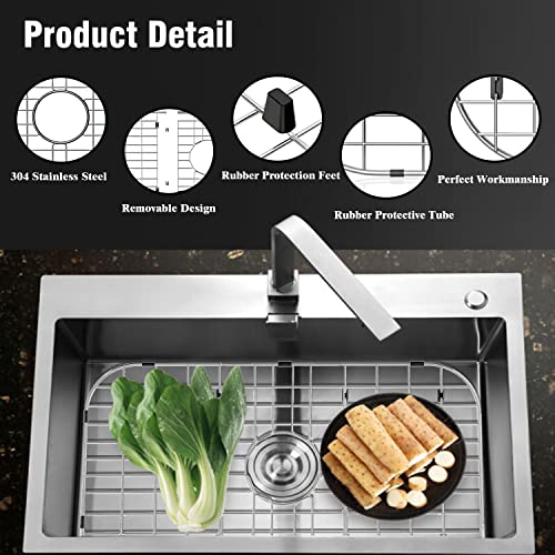 SUZLON Sink Protectors for Kitchen Sink 26" x14", Stainless Steel Sink Protector for Round Corner Sink with Center Hole Sink Rack for Bottom of Sink with Sink Strainers (Separable, 26" x 14", Center Drain) - Image 5