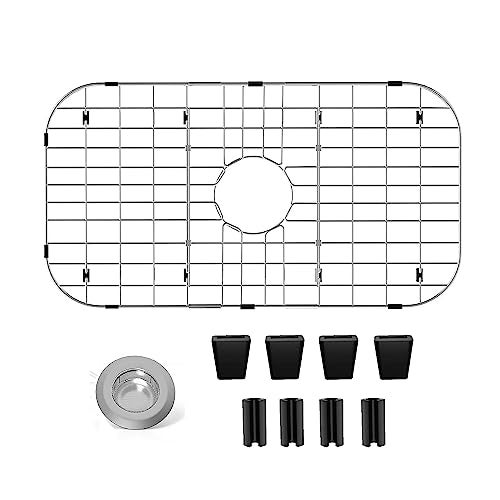 SUZLON Sink Protectors for Kitchen Sink 26" x14", Stainless Steel Sink Protector for Round Corner Sink with Center Hole Sink Rack for Bottom of Sink with Sink Strainers (Separable, 26" x 14", Center Drain) - Image 1