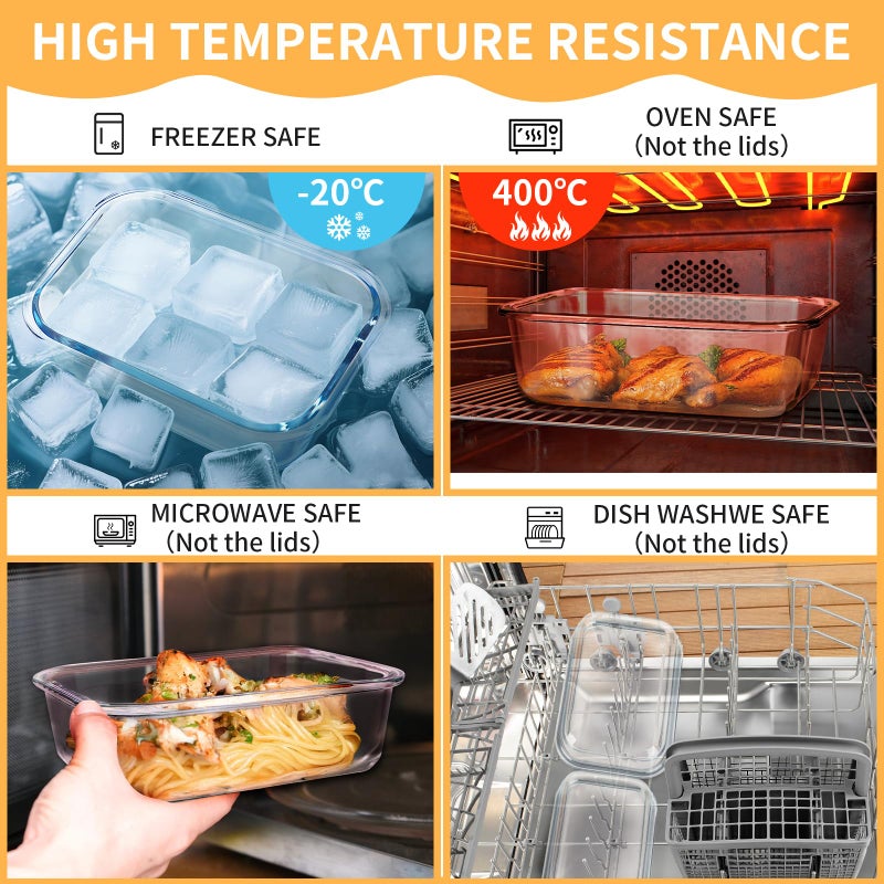 Skroam 15 Pack Glass Food Storage Containers with Lids Airtight, Glass Meal Prep Containers, Lunch Containers with Lids for Microwave, Oven, Freezer and Dishwasher Safe - Image 4