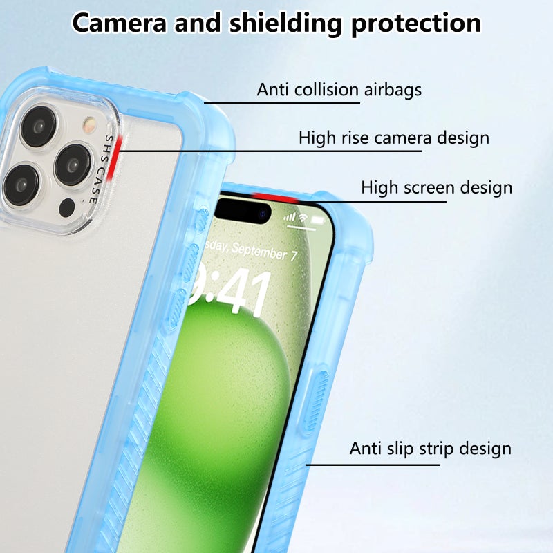HuHa Protective Cover For iPhone 16 Transparent Matte TPU Hybrid PC 3-in-1 Phone Case(Blue) - Image 2
