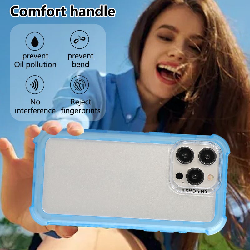 HuHa Protective Cover For iPhone 16 Transparent Matte TPU Hybrid PC 3-in-1 Phone Case(Blue) - Image 4