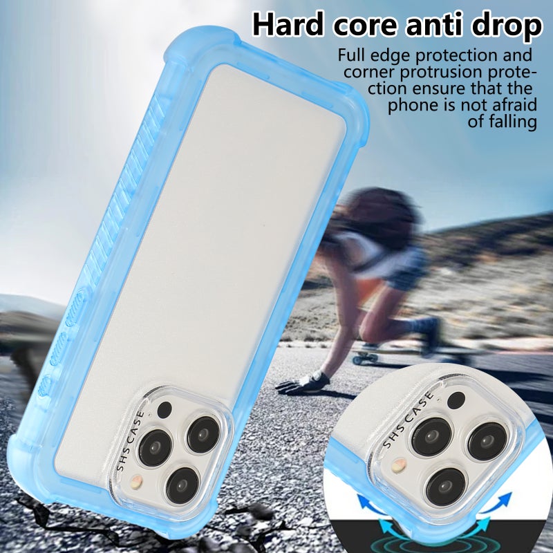 HuHa Protective Cover For iPhone 16 Transparent Matte TPU Hybrid PC 3-in-1 Phone Case(Blue) - Image 5