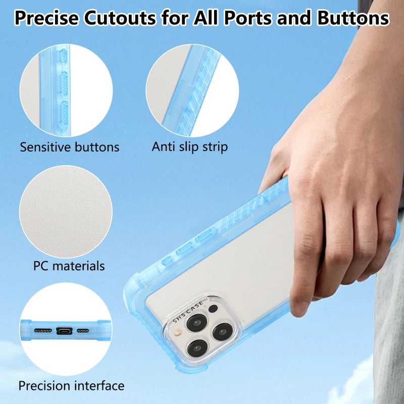 HuHa Protective Cover For iPhone 16 Transparent Matte TPU Hybrid PC 3-in-1 Phone Case(Blue) - Image 3