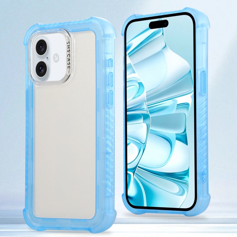 HuHa Protective Cover For iPhone 16 Transparent Matte TPU Hybrid PC 3-in-1 Phone Case(Blue) - Image 1