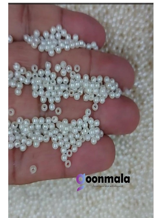 Goonmala صنع خرز لؤلؤ بهارات للأعمال اليدوية والمجوهرات والتطريز، مقاس من 2 مم إلى 12 مم (2 مم، 60 غرام)، أبيض - Image 3