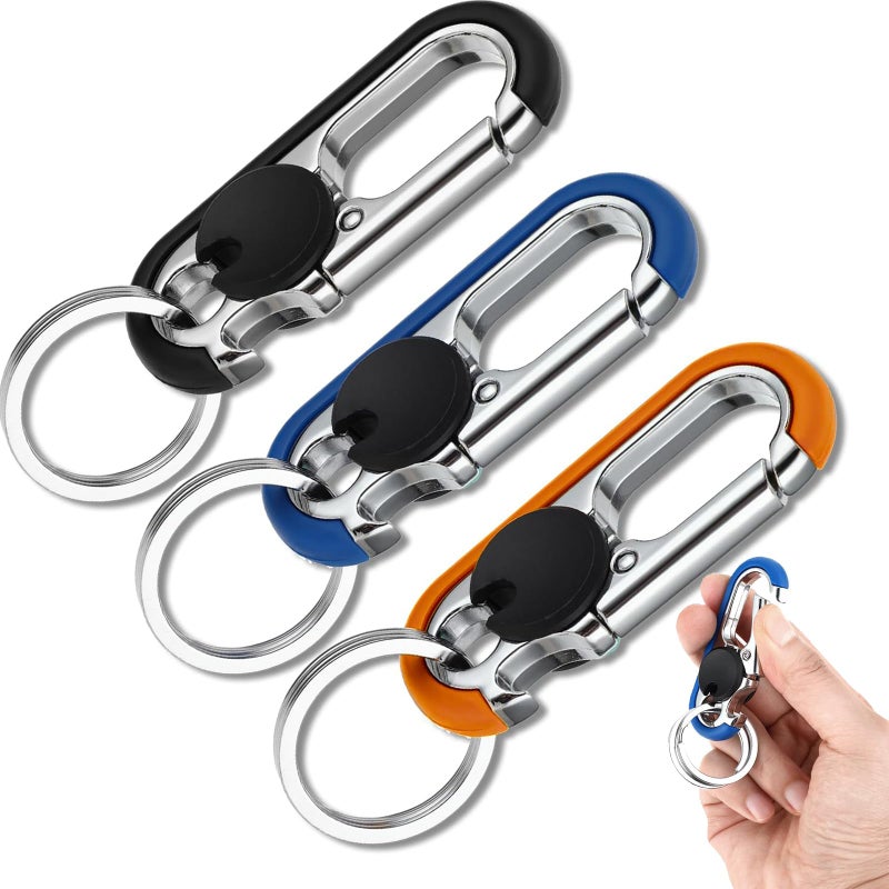 CHRIS GOOD Men's Car Key Chain,3pcs Personalized Creative Stainless Steel Car Keychain for Men, Anti-Loss Heavy Duty Metal Key Ring (Black,Blue,Orange) - Image 1