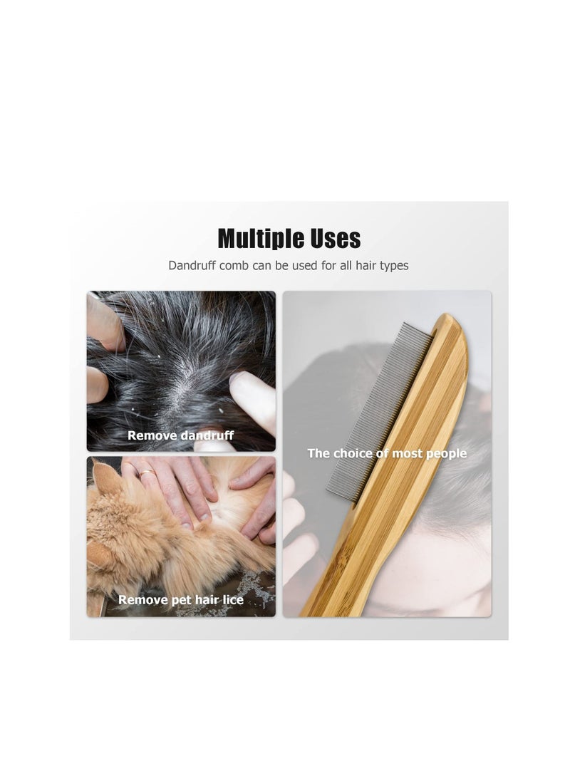 Dandruff Comb, Stainless Steel Fine Tooth Comb Wooden Handle Dandruff Remover Flea Lice Comb Multifunction Hair Grooming Brush for Kids Adults Pets Dog