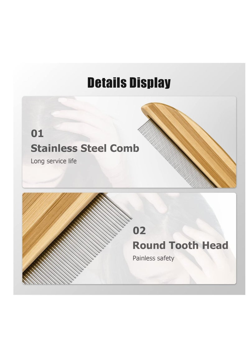 Dandruff Comb, Stainless Steel Fine Tooth Comb Wooden Handle Dandruff Remover Flea Lice Comb Multifunction Hair Grooming Brush for Kids Adults Pets Dog