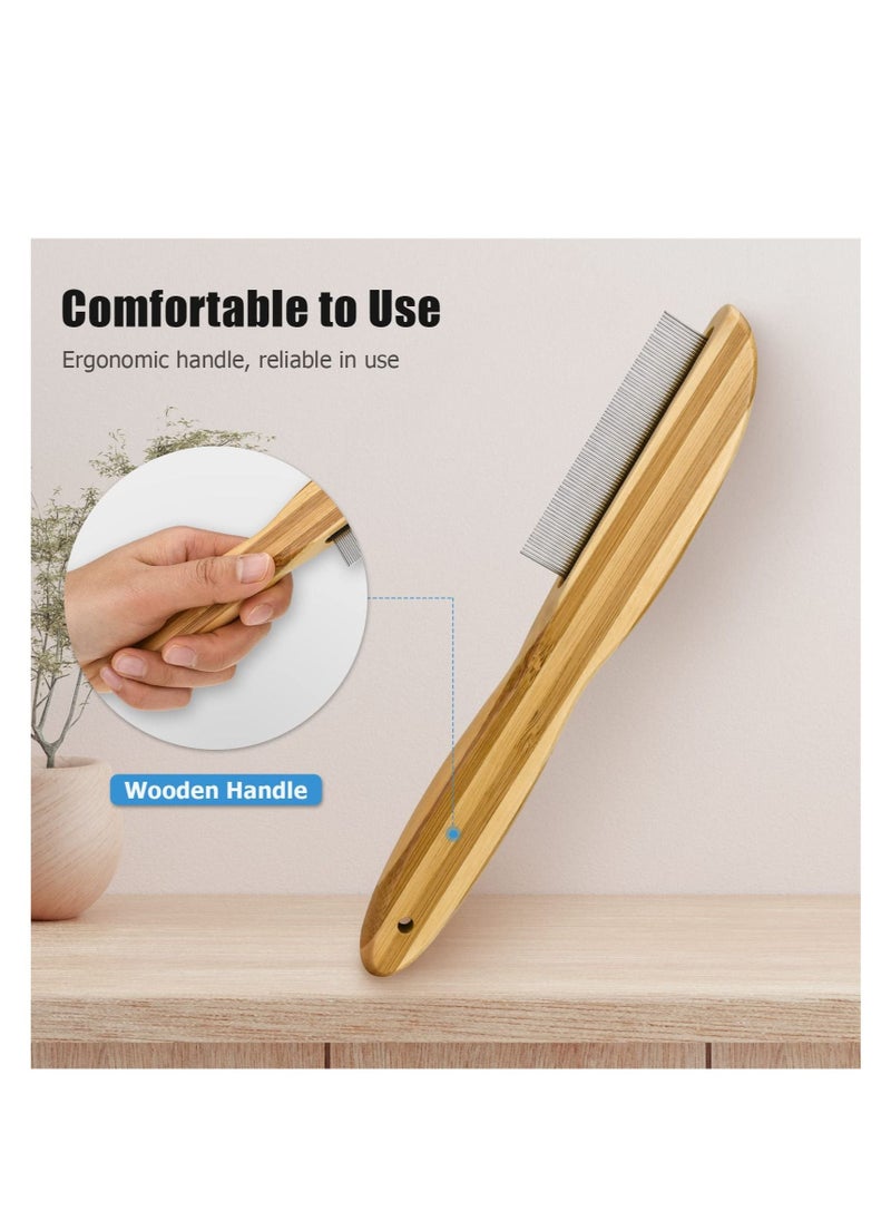 Dandruff Comb, Stainless Steel Fine Tooth Comb Wooden Handle Dandruff Remover Flea Lice Comb Multifunction Hair Grooming Brush for Kids Adults Pets Dog