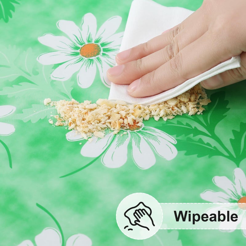 misaya Rectangle Vinyl Tablecloth, Fitted Table Cover, 100% Waterproof, Elastic Edge, Plastic Table Cloth Fit 6 Foot Folding Tables for Picnic, Camping, Outdoor (Green Daisy, 30x72 inch) - Image 4