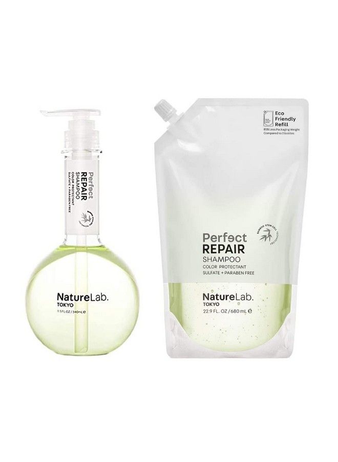 NatureLab. TOKYO Naturelab Tokyo Perfect Repair Shampoo + Ecofriendly Refill Pouch Bundle: Replenish And Restore Damaged Color Treated Hair And Strengthen New Hair I Shampoo 11.5 Fl Oz ; Refill 22.9 Fl Oz - Image 2