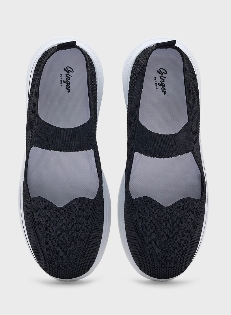 Ginger Breathable  Fly Knit Slip On Shoe With Elastic Strap