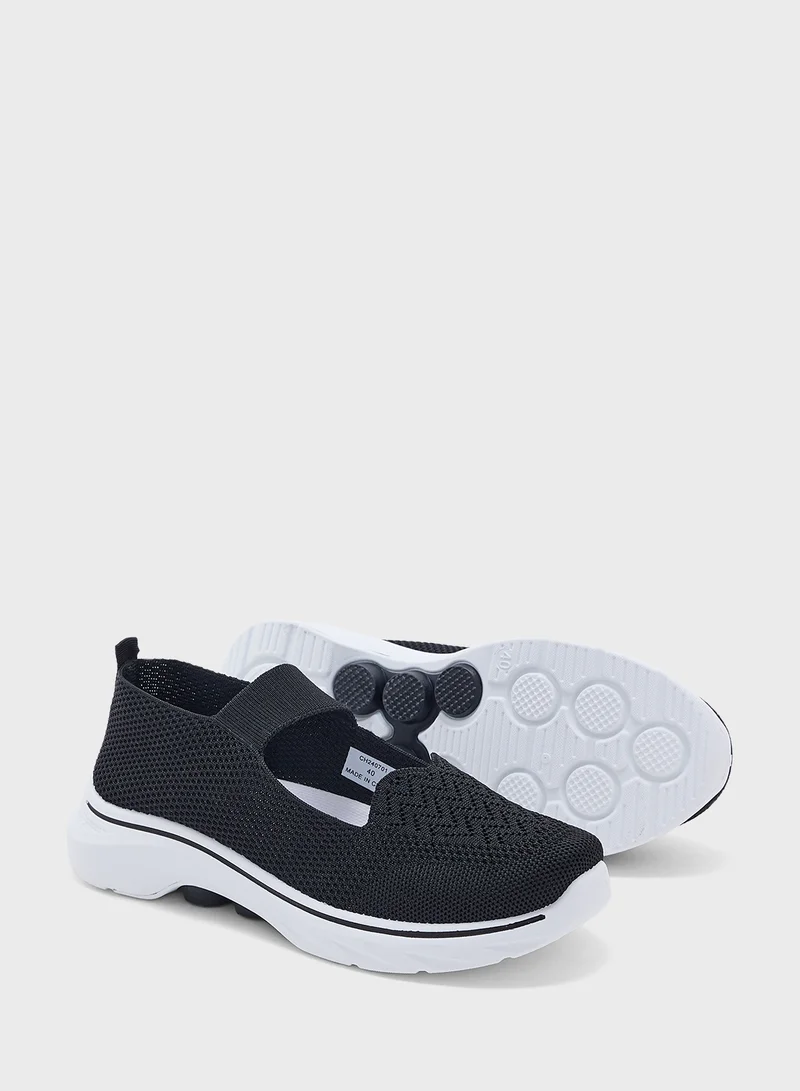 Ginger Breathable  Fly Knit Slip On Shoe With Elastic Strap