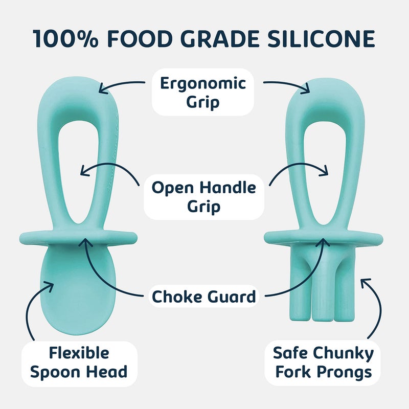 Tiny Twinkle Silicone Training Utensils - Baby Spoons and Baby Forks For Self-Feeding Training - Silicone Baby Led Weaning Utensils For Toddlers And Babies 6-24 Months - Baby Feeding Supplies (Mint) - Image 4