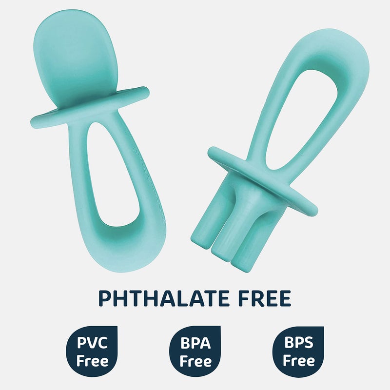 Tiny Twinkle Silicone Training Utensils - Baby Spoons and Baby Forks For Self-Feeding Training - Silicone Baby Led Weaning Utensils For Toddlers And Babies 6-24 Months - Baby Feeding Supplies (Mint) - Image 3