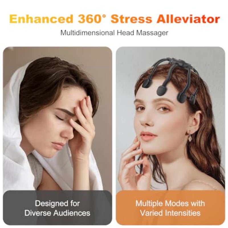 Electric Scalp Massager, Head Massager Scalp Stress Relax, Kneading Hair Massage with 3 Modes, 360 Degree Hair Massager, Cordless Portable Head Scratcher for Stress Relax - Image 3
