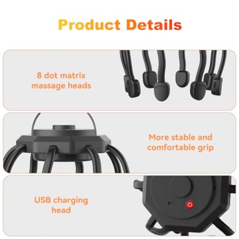 Electric Scalp Massager, Head Massager Scalp Stress Relax, Kneading Hair Massage with 3 Modes, 360 Degree Hair Massager, Cordless Portable Head Scratcher for Stress Relax - Image 4