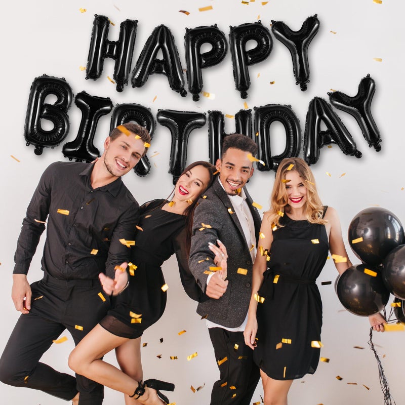 TOTAFAM Black Happy Birthday Balloons Banner, Foil Balloon Personalized Name Letters Balloons Sign Birthday Party Decorations for Women Men Boys Girls - Image 3