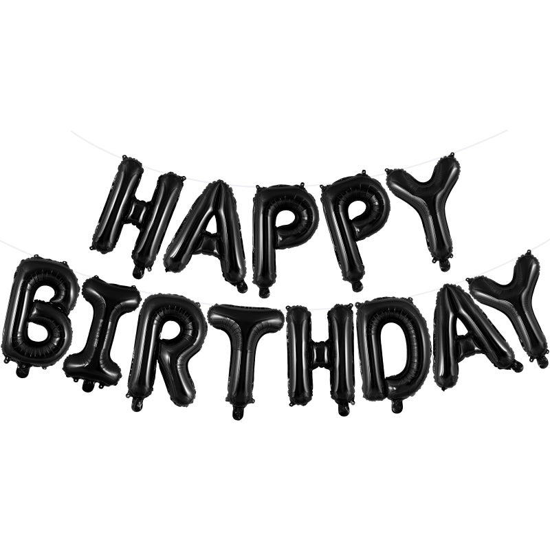 TOTAFAM Black Happy Birthday Balloons Banner, Foil Balloon Personalized Name Letters Balloons Sign Birthday Party Decorations for Women Men Boys Girls - Image 1