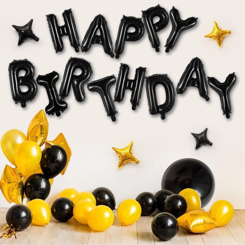 TOTAFAM Black Happy Birthday Balloons Banner, Foil Balloon Personalized Name Letters Balloons Sign Birthday Party Decorations for Women Men Boys Girls - Image 2
