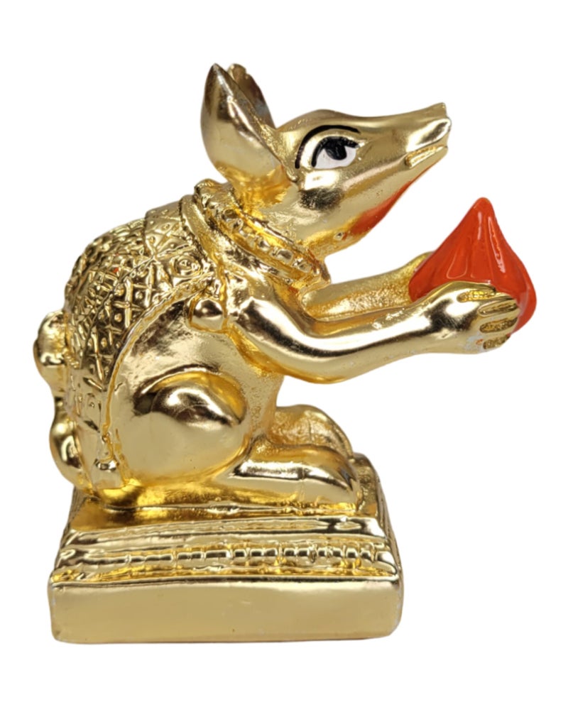 ARNAVIRA Gold Plated Mushak Idol for Ganpati Pooja Ganeshji Mooshak Mouse Mushakraj (Gold) - Image 2