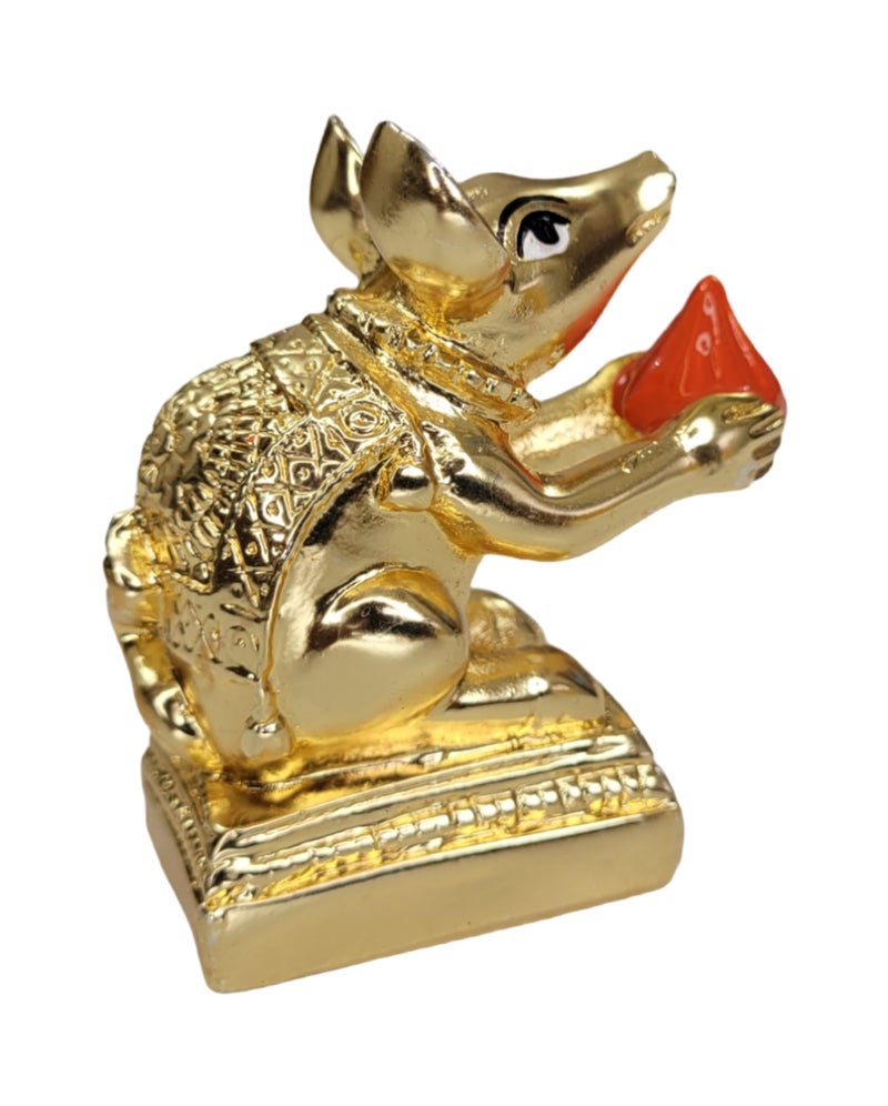 ARNAVIRA Gold Plated Mushak Idol for Ganpati Pooja Ganeshji Mooshak Mouse Mushakraj (Gold) - Image 1