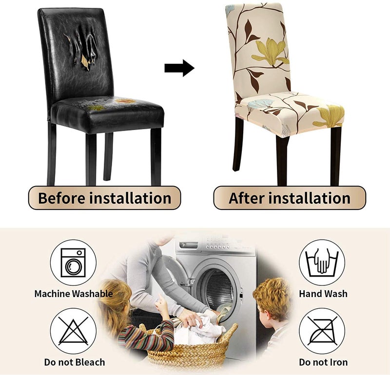 Styleys Polyester, Spandex Stretchable Printed Washable Elastic Dining Chair Covers - Pack of 6, SLMC2020 Brown Peacock Feather - Image 5