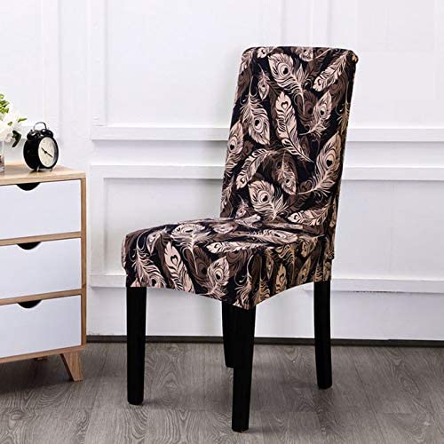 Styleys Polyester, Spandex Stretchable Printed Washable Elastic Dining Chair Covers - Pack of 6, SLMC2020 Brown Peacock Feather - Image 2