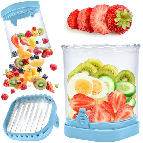 ANSOTHIN Strawberry Slicer Cup with Push Plate, Fruit Cutter Kitchen Gadget for Egg, Kiwi, Banana, Cucumber, Easy Fruit & Vegetable Slicer, Strawberry Cutter Tool for Quick Safe Cutting (Black) - Image 1
