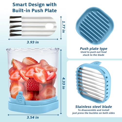ANSOTHIN Strawberry Slicer Cup with Push Plate, Fruit Cutter Kitchen Gadget for Egg, Kiwi, Banana, Cucumber, Easy Fruit & Vegetable Slicer, Strawberry Cutter Tool for Quick Safe Cutting (Black) - Image 2