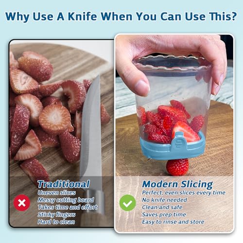 ANSOTHIN Strawberry Slicer Cup with Push Plate, Fruit Cutter Kitchen Gadget for Egg, Kiwi, Banana, Cucumber, Easy Fruit & Vegetable Slicer, Strawberry Cutter Tool for Quick Safe Cutting (Black) - Image 3