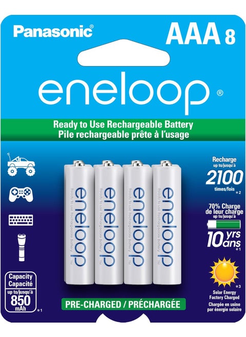 Eneloop Panasonic BK4MCCA8BA AAA 2100 Cycle NiMH PreCharged Rechargeable Batteries 8Battery Pack