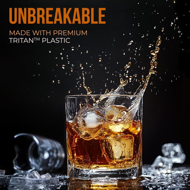 Bravario Unbreakable Tritan Plastic Whiskey Glasses | Shatterproof Double Rocks | Dishwasher-Safe | BPA-free | Perfect for Cocktail Bourbon | 12.5 oz, Set of 8 - Image 2
