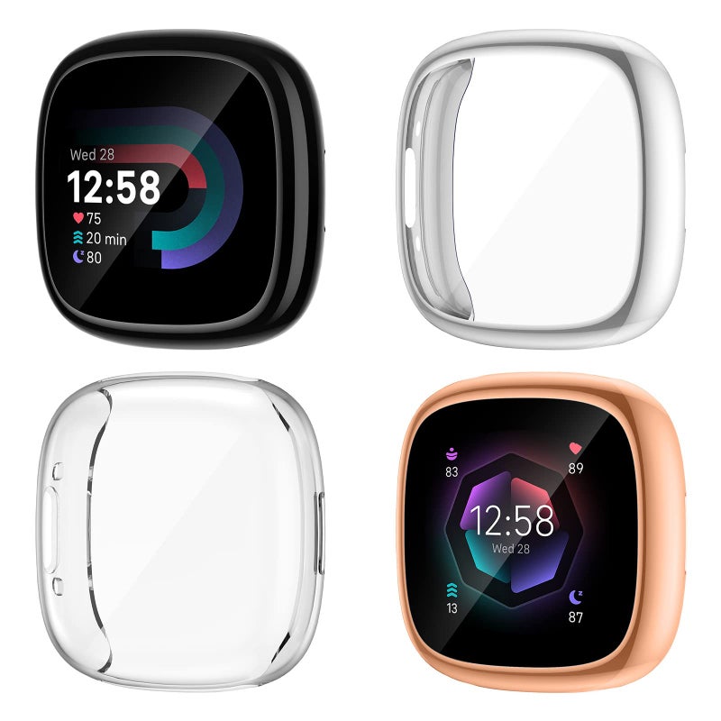 NANW 4-Pack Screen Protector Case Compatible with Fitbit Sense 2/Versa 4, Soft TPU Plated Bumper Full Cover Protective Cases for Versa 4/Sense Smartwatch [Scratch-Proof] - Image 1