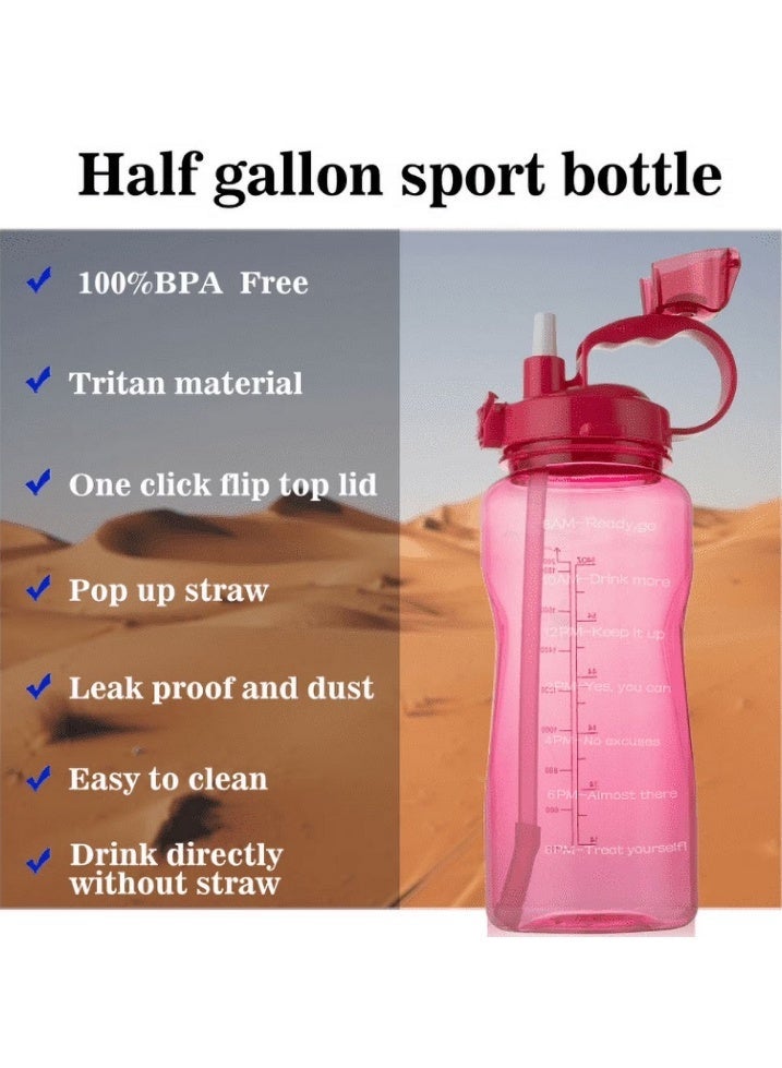 MunKan Large 2 Liter 64Oz BPA Free - Leak Proof With Straw, Motivational Quote And Time Marker, Anti Slip For Sports ,Fitness, Gym , Outdoor Sports & Office ( Pink ) - Image 3