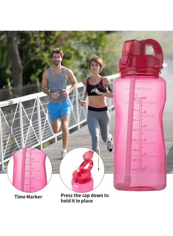 MunKan Large 2 Liter 64Oz BPA Free - Leak Proof With Straw, Motivational Quote And Time Marker, Anti Slip For Sports ,Fitness, Gym , Outdoor Sports & Office ( Pink ) - Image 4