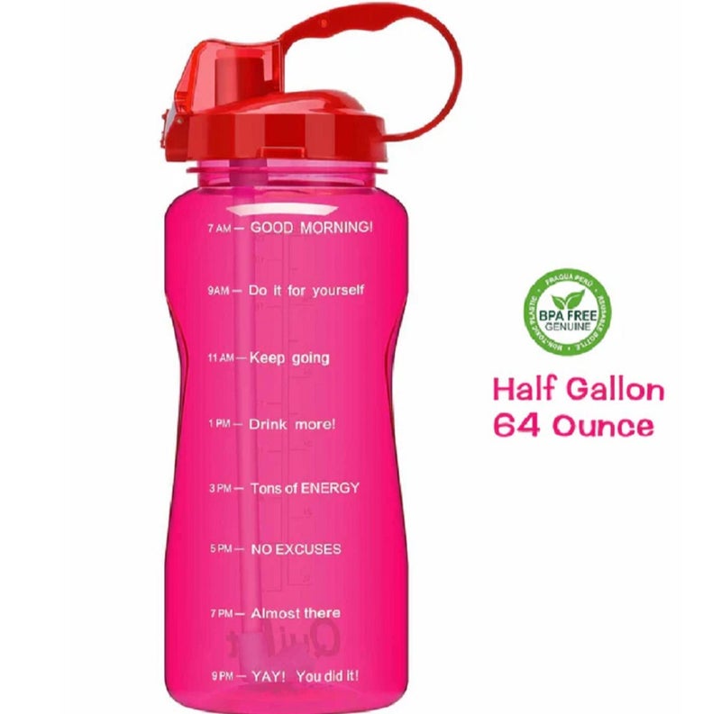 MunKan Large 2 Liter 64Oz BPA Free - Leak Proof With Straw, Motivational Quote And Time Marker, Anti Slip For Sports ,Fitness, Gym , Outdoor Sports & Office ( Pink ) - Image 1