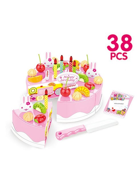 Birthday Cake Cutting Kitchen Pretend Play Set - 38-Piece Toy Cake with Icing & Candles, Safe Velcro 'Cutting' Design & Realistic Accessories - for Kids' Birthday Parties, Role Play