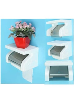 NISHWARE NISHWARE Plastic Toilet Paper Holder Tissue Roll Stand Box with Shelf Rack for Bathroom Accessories White Color Pack of 1  - Image 4