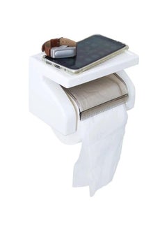 NISHWARE NISHWARE Plastic Toilet Paper Holder Tissue Roll Stand Box with Shelf Rack for Bathroom Accessories White Color Pack of 1  - Image 1