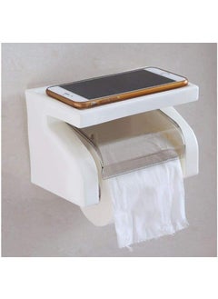 NISHWARE NISHWARE Plastic Toilet Paper Holder Tissue Roll Stand Box with Shelf Rack for Bathroom Accessories White Color Pack of 1  - Image 5