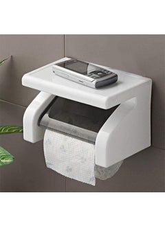 NISHWARE NISHWARE Plastic Toilet Paper Holder Tissue Roll Stand Box with Shelf Rack for Bathroom Accessories White Color Pack of 1  - Image 2