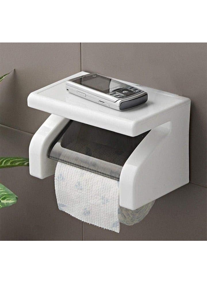 NISHWARE - NISHWARE Plastic Toilet Paper Holder Tissue Roll Stand Box with Shelf Rack for Bathroom Accessories White Color Pack of 1 - Image 1