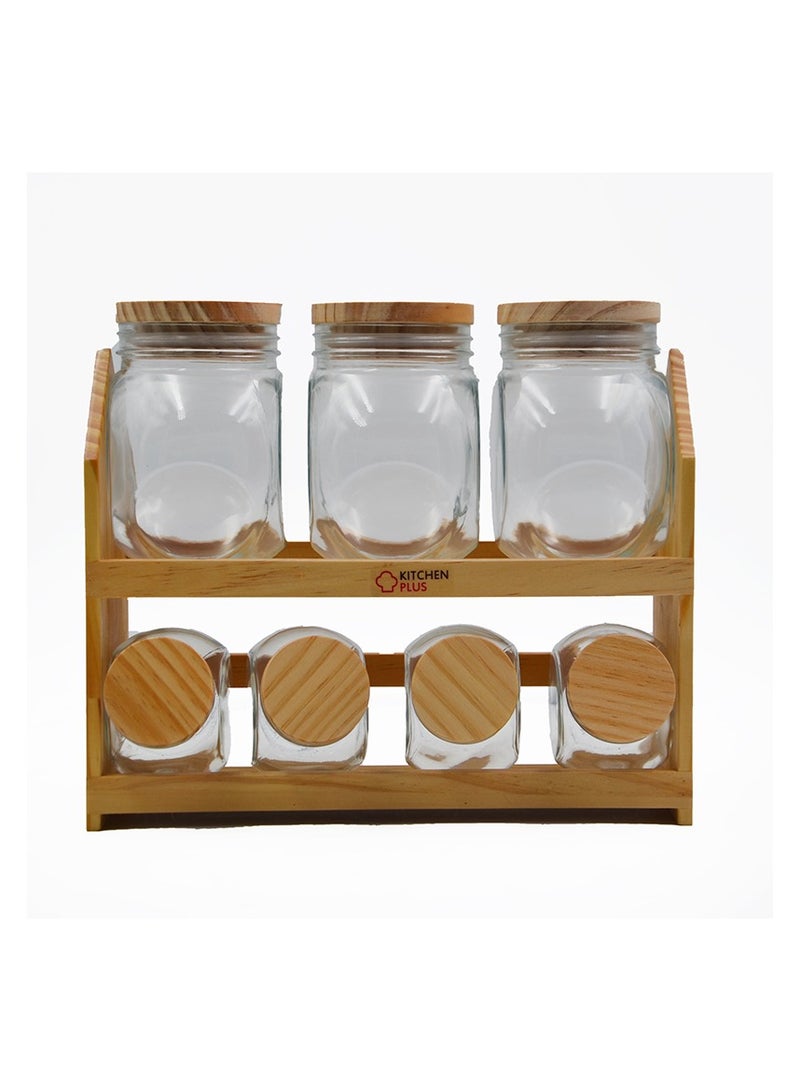 كيتشن بلس مجموعة علب بهارات مع حامل خشبي - Image 1
