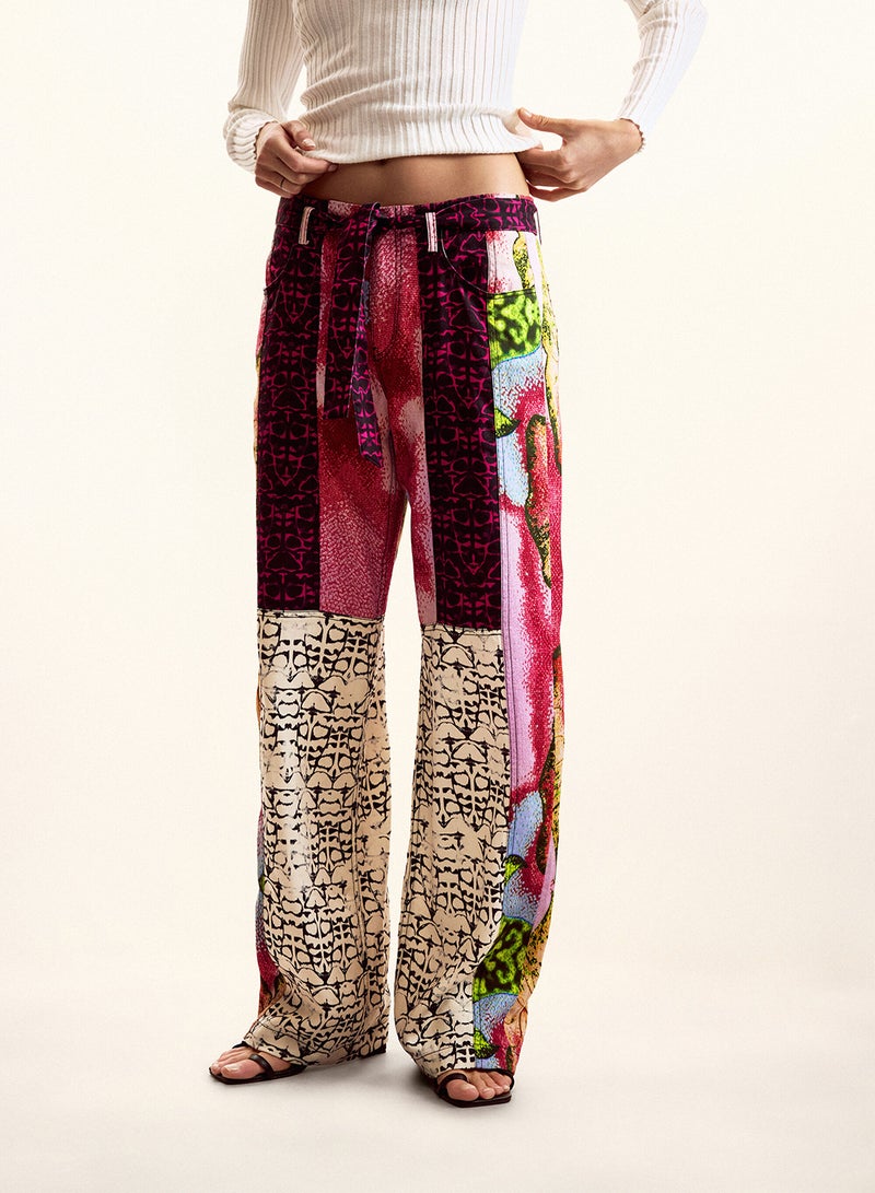 DESIGUAL Straight, Flowing Trousers With Elastic Waistband Adjustable Belt - Image 1