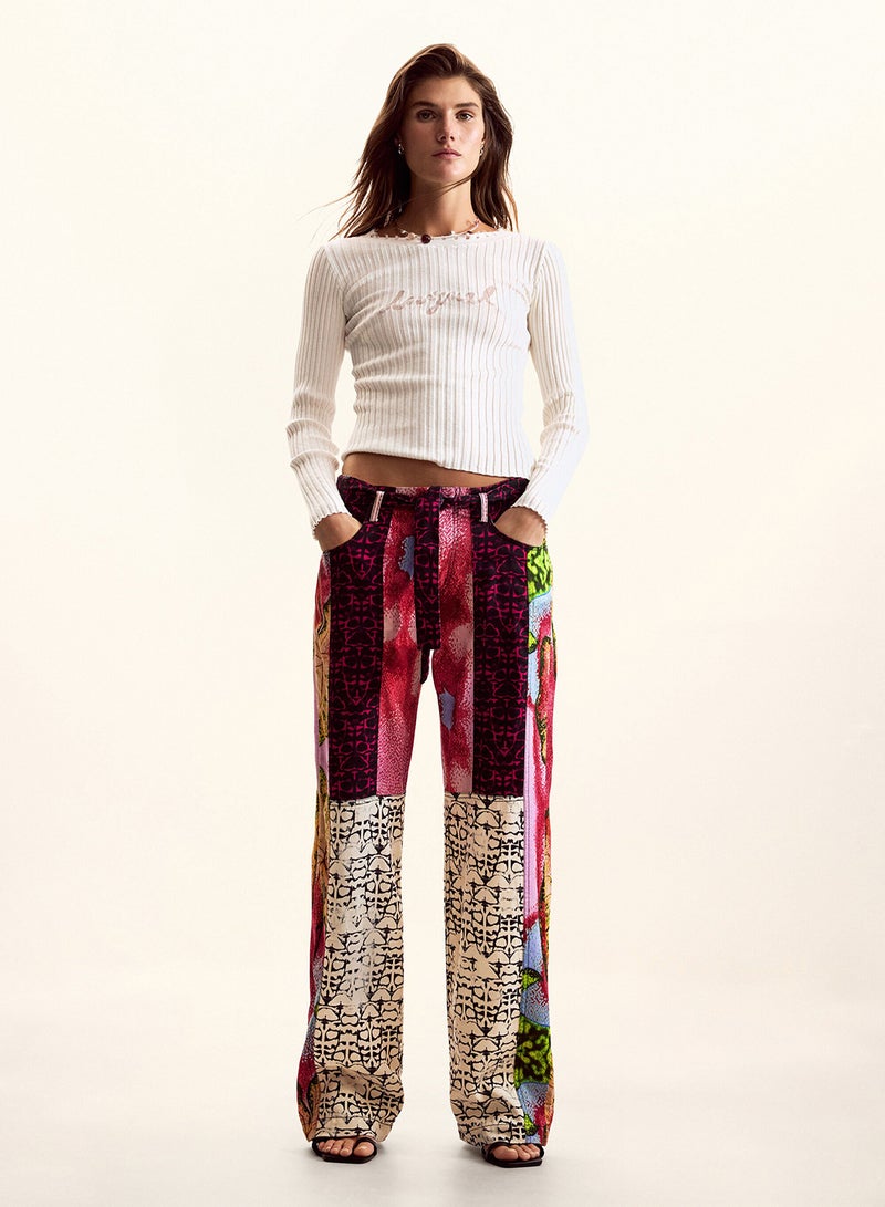 DESIGUAL Straight, Flowing Trousers With Elastic Waistband Adjustable Belt - Image 4