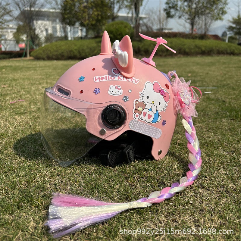 3C Certified Hello Kitty Kidsren's Helmet 1-15 Years Old Cute Girl All Year Round Electric Car Helmet Summer Drop Shipping - Image 4