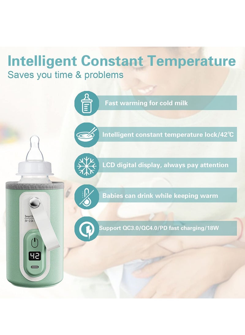 KASTWAVE Portable Bottle Warmer with LCD Display, USB Rechargeable Wireless Water Bottle Warmer for Formula Milk, Fast and Accurate Heating of Baby Bottle Warmer for Car and Travel (Green) - Image 3
