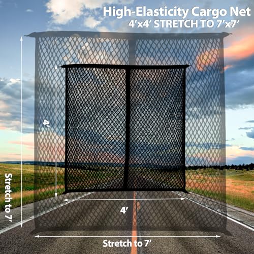 Isvo Cargo Net for Pickup Truck Bed, Trucks Cargo Net Mesh Organizer, 4'x4' Stretch to 7'x7' Highly Elastic Truck Bed Net for Camping, Trip Luggage, Compatible with Trailer, Ford, Chevrolet, Dodge - Image 3